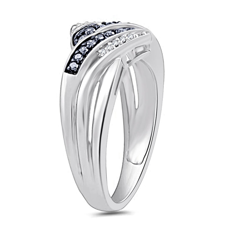 Jewelili Sterling Silver with 1/4 CTTW Treated Blue Diamond and Natural White Round Diamonds Ring