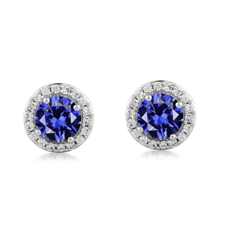 Jewelili Cubic Zirconia Halo Stud Earrings with Tanzanite over Sterling Silver view 3