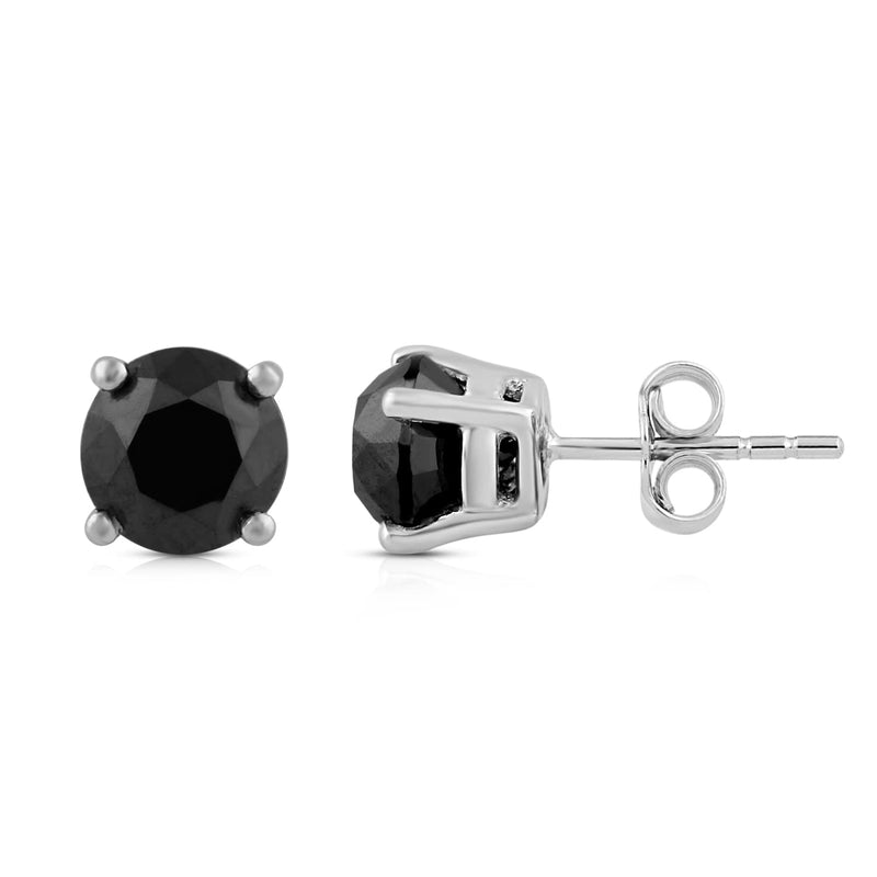Jewelili Stud Earrings with Treated Black Round Shape Diamonds in 10K White Gold with 1.0 CTTW view2