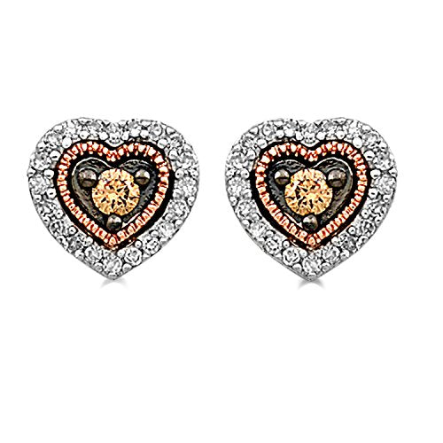 Jewelili Heart Stud Earrings Diamond Jewelry in Rose Gold Over Sterling Silver - View 1
