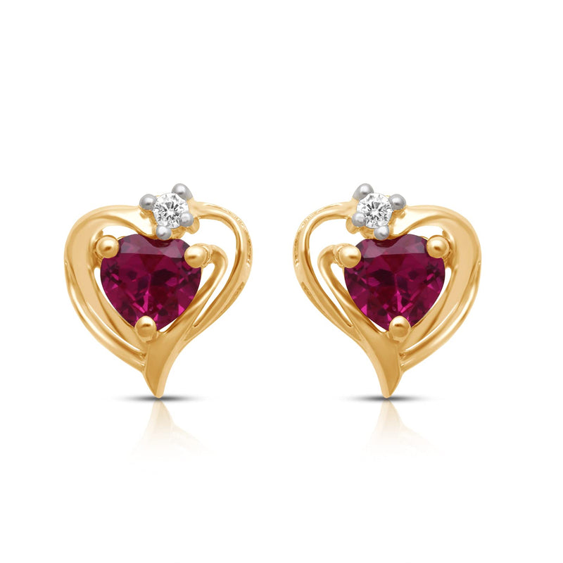 Jewelili Cubic Zirconia Heart Ring, Stud Earrings and Pendant Necklace Jewelry Set with Created Ruby in 18K Yellow Gold over Sterling Silver View 3