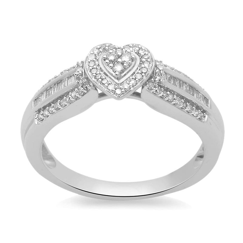 Jewelili Sterling Silver With 1/4 CTTW Round Cut White Diamonds Heart Ring