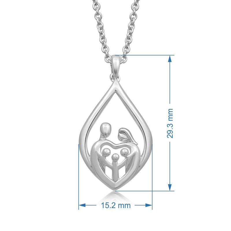 Jewelili Sterling Silver With Parent and Three Children Family Teardrop Necklace Pendant