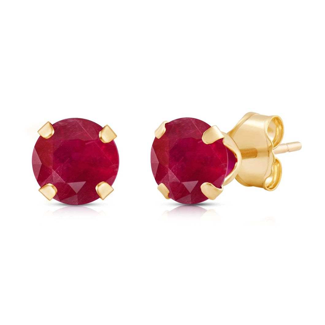 Jewelili Stud Earrings with Round Shape Created Ruby in 10K Yellow Gold