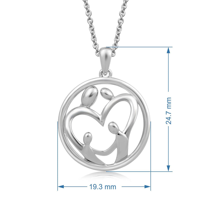 Jewelili Sterling Silver With Parents and Two Children Family Pendant Necklace