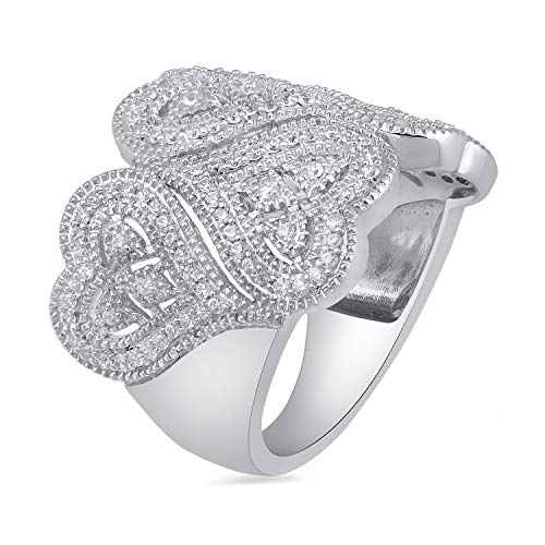 Jewelili Heart Ring with Round Shape Cubic Zirconia in Sterling Silver View 2