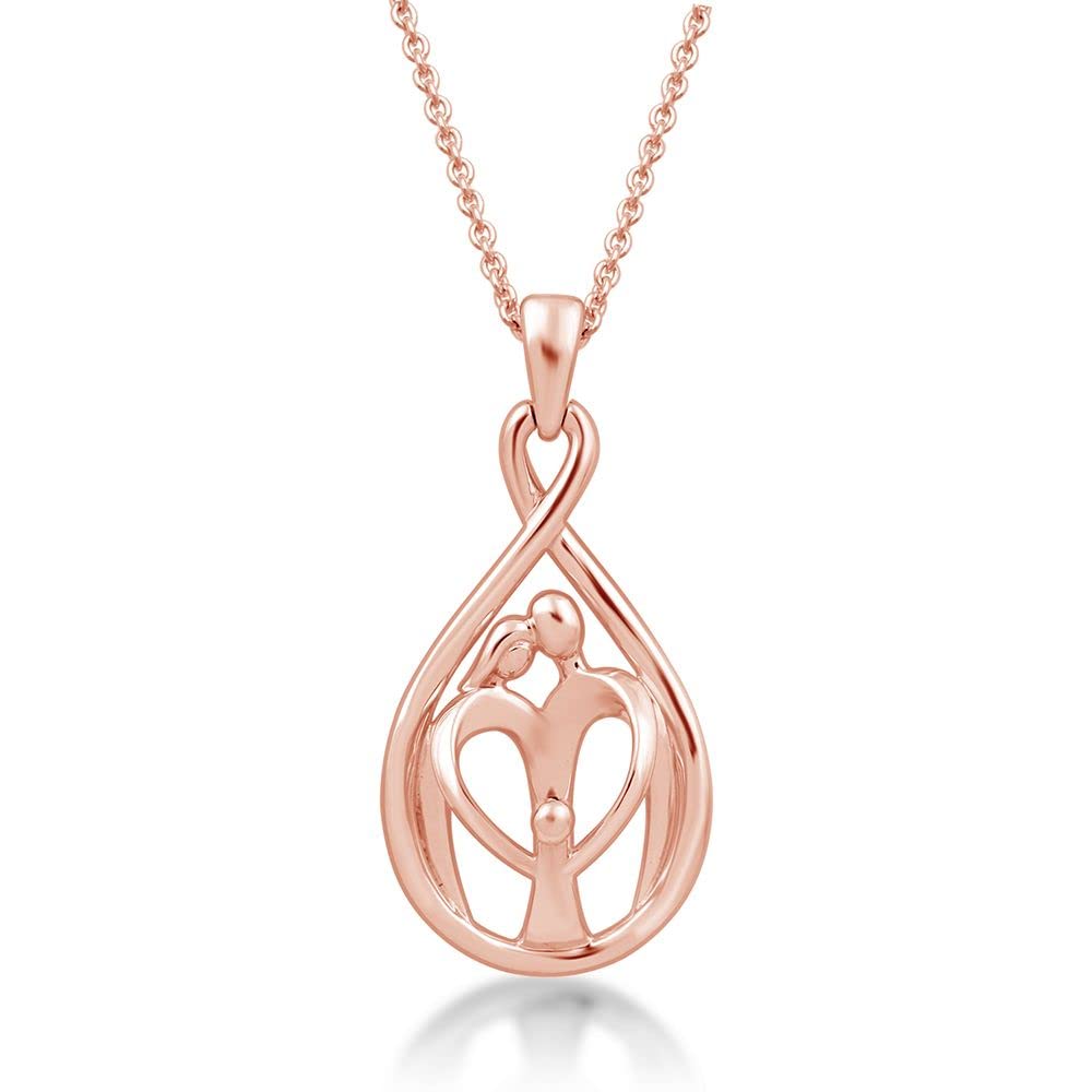 Jewelili Parents and One Child Family Pendant Necklace in 14K Rose Gold over Sterling Silver View 1
