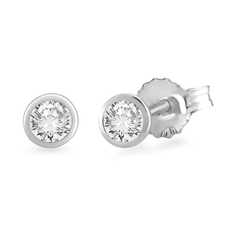 Jewelili Stud Earrings with Natural White Round Diamonds in 10K White Gold 1/6 CTTW View 1