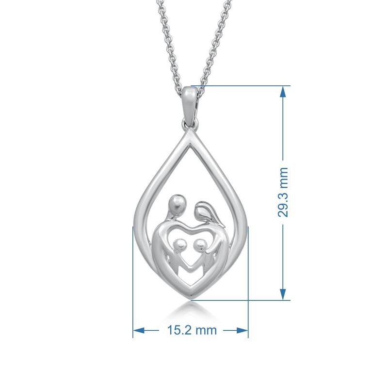 Jewelili Sterling Silver With Parent and Two Children Family Necklace Pendant