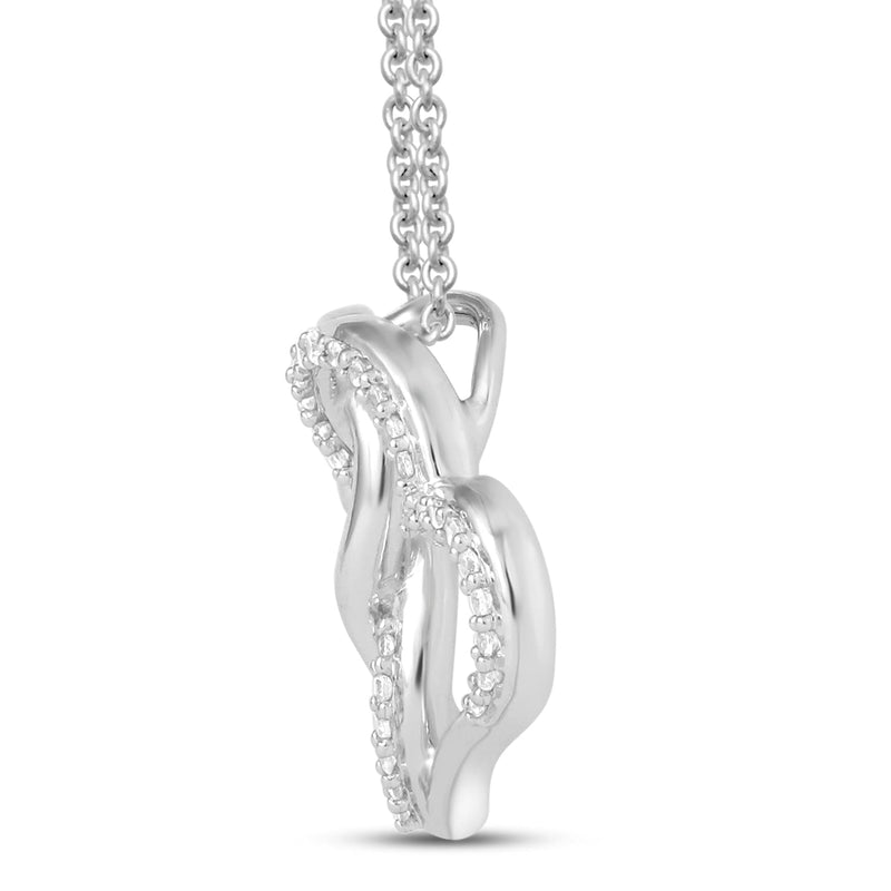 Jewelili Intertwined Double Heart Pendant Necklace with Natural White Round Diamonds in Sterling Silver View 2