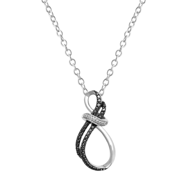 Jewelili Sterling Silver With Treated Black Diamonds and White Diamonds Infinity Twist Pendant Necklace