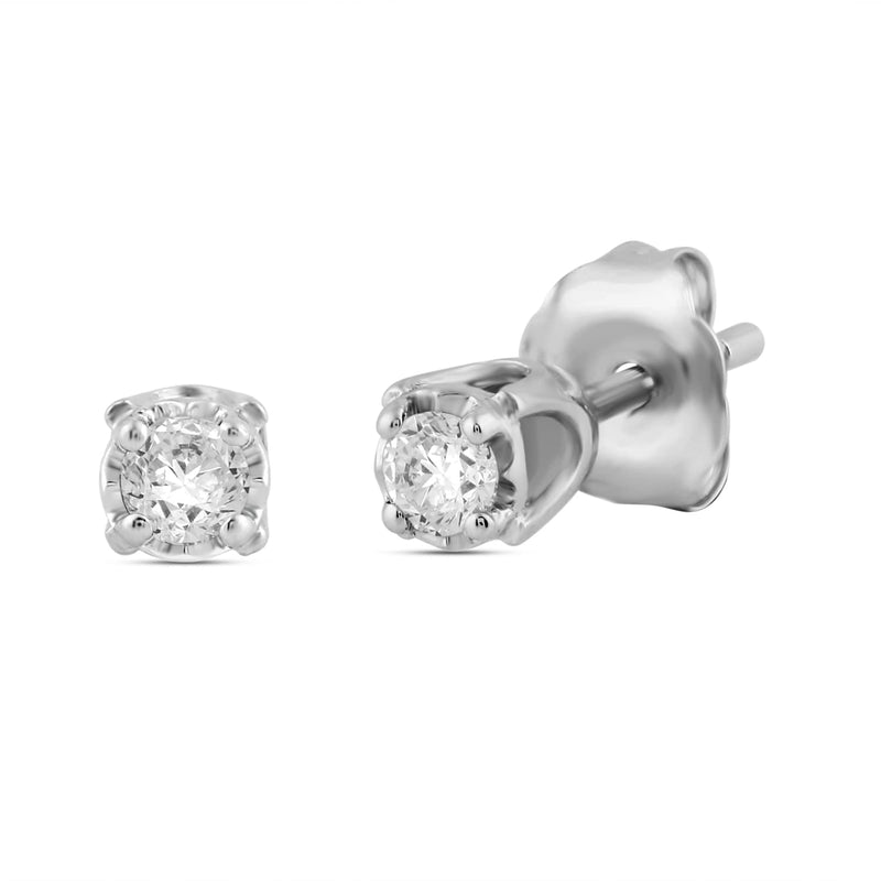 Jewelili Stud Earrings with Natural White Round Shape Diamonds in 10K White Gold with 1/6 CTTW 