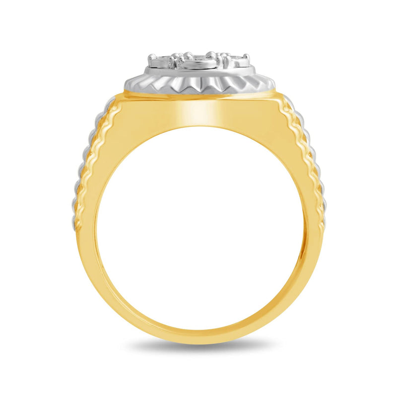 Jewelili Men's Ring with Natural White Round Diamonds in Yellow Gold over Sterling Silver 1/5 CTTW View 3