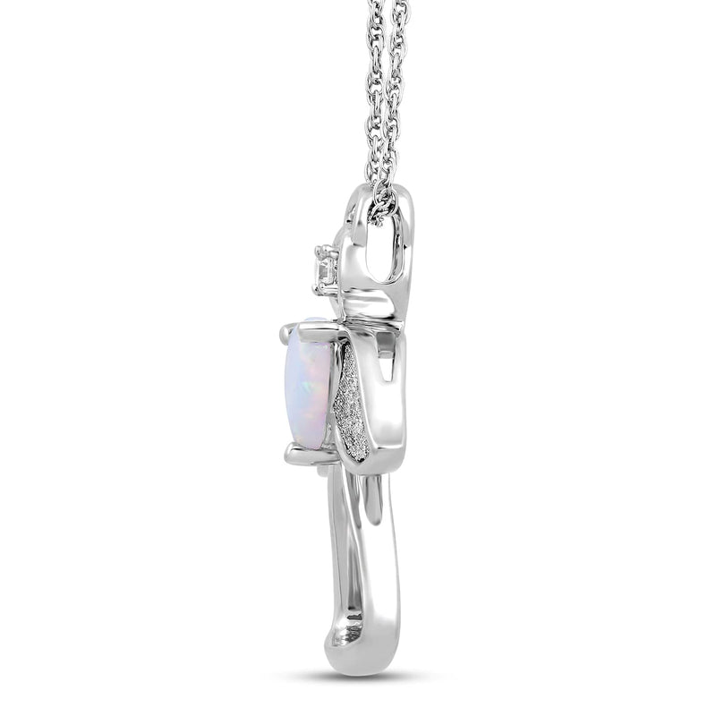 Jewelili Zirconia Angel Pendant Necklace with Created Opal in Sterling Silver View 2