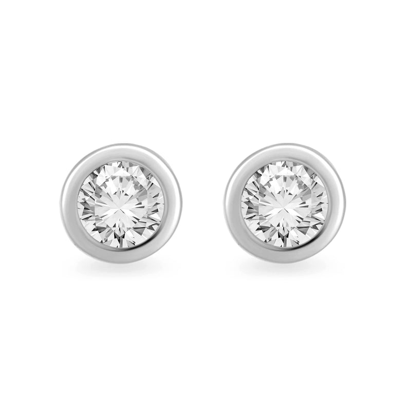 Jewelili Stud Earrings with Natural White Round Diamonds in 10K White Gold 1/6 CTTW View 2