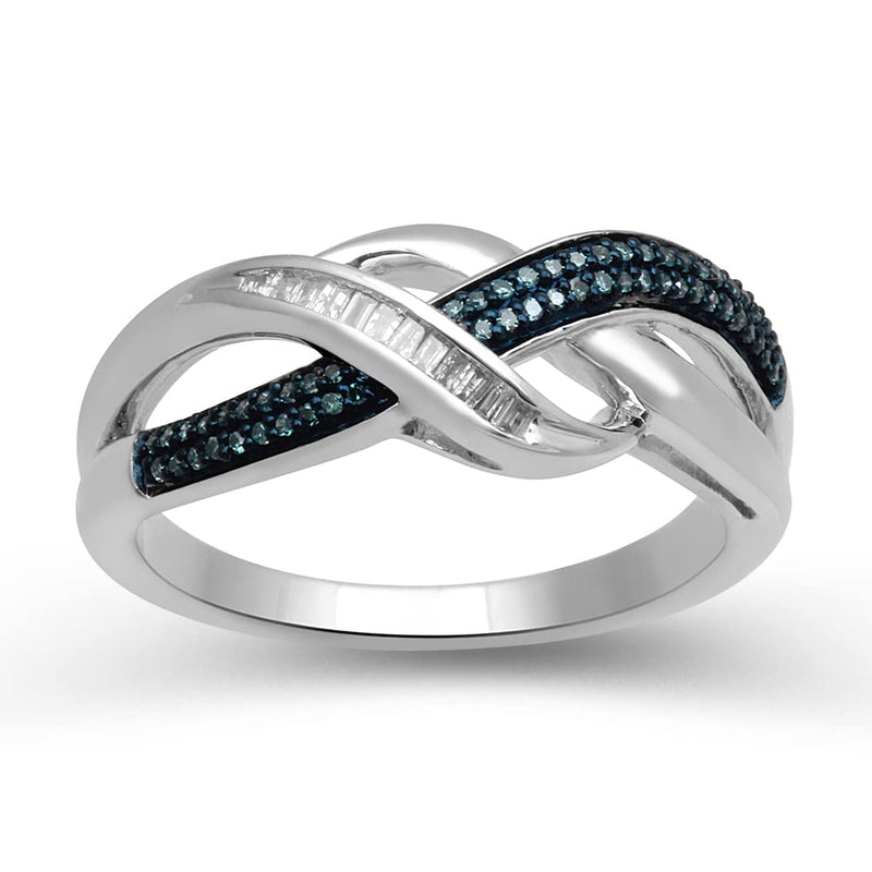 Jewelili Sterling Silver With 1/6 CTTW Treated Blue Diamonds and Natural White Diamonds Wedding Band