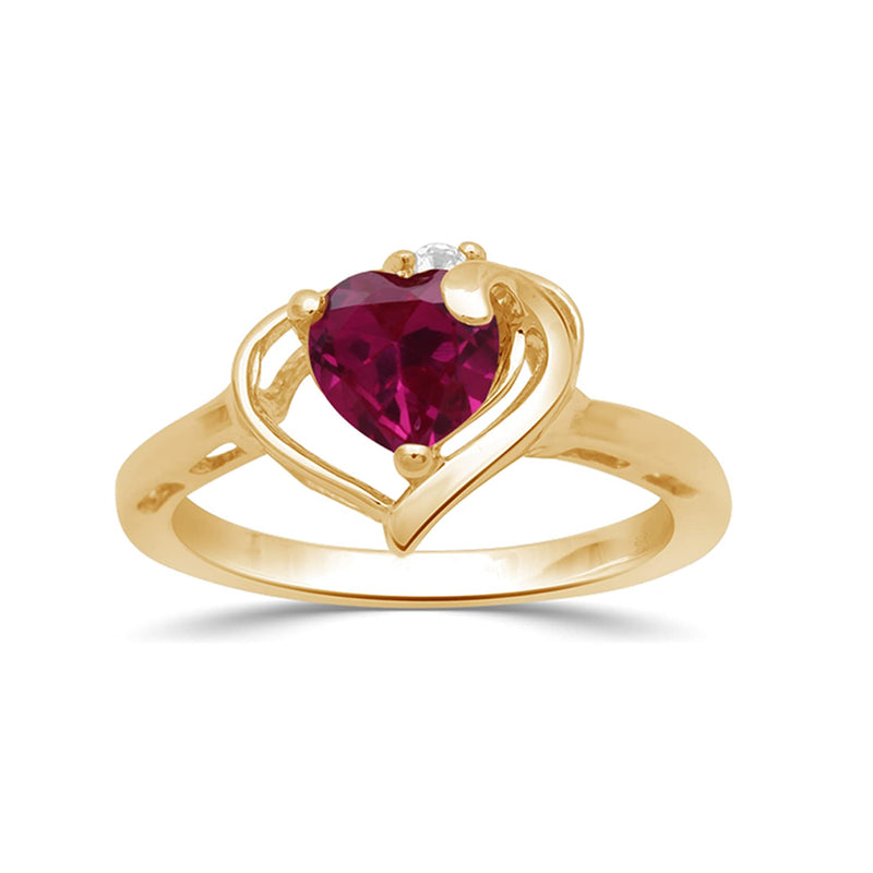 Jewelili Cubic Zirconia Heart Ring, Stud Earrings and Pendant Necklace Jewelry Set with Created Ruby in 18K Yellow Gold over Sterling Silver View 2