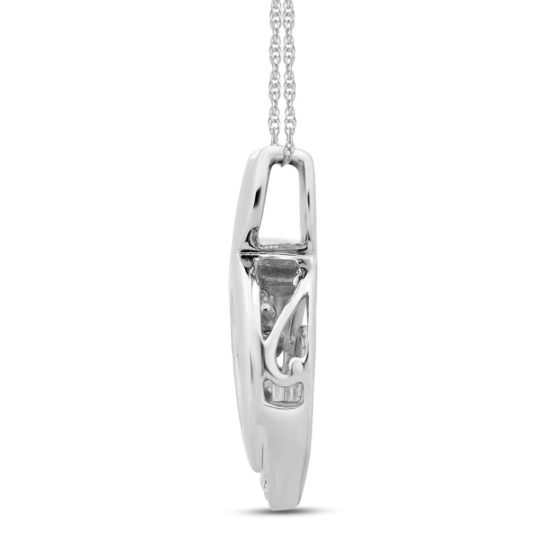Jewelili Dancing Cat Pendant Necklace with Natural White Round Diamonds in Sterling Silver 1/10 CTTW View 2