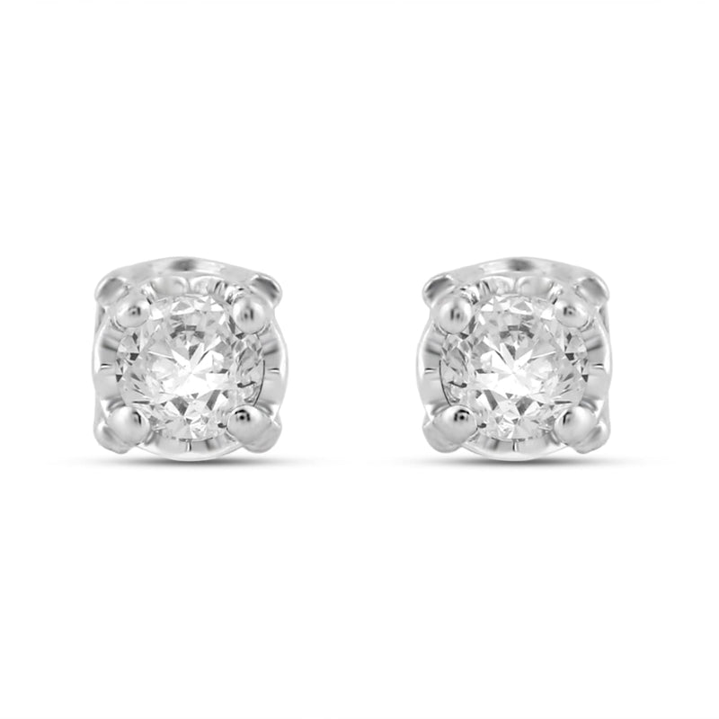 Jewelili Stud Earrings with Natural White Round Shape Diamonds in 10K White Gold with 1/6 CTTW view 3