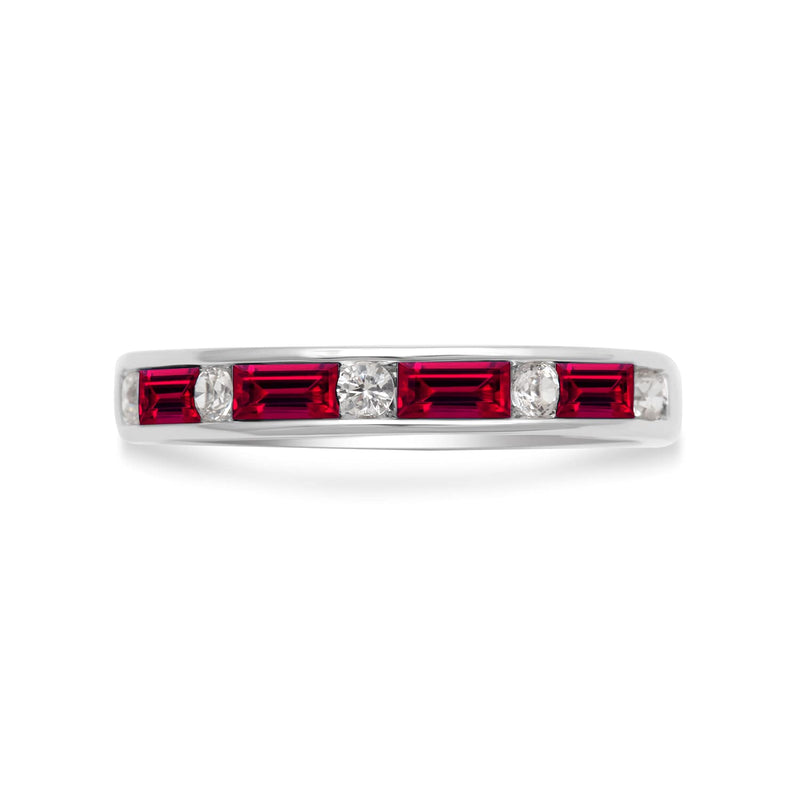 Jewelili Sterling Silver With Created Ruby and Created White Sapphire Band Ring