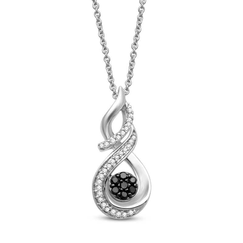 Jewelili Sterling Silver With 1/5 CTTW Treated Black and White Natural Diamond Swirl Twist Cluster Pendant Necklace