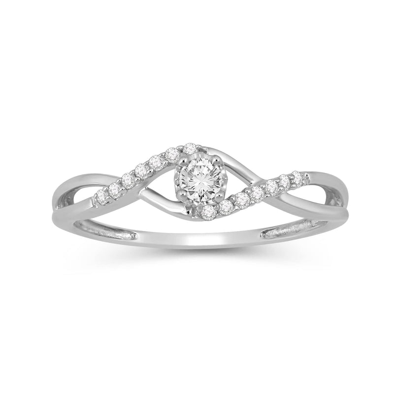 Jewelili Sterling Silver With 1/6 CTTW Round Natural White Diamond Ring