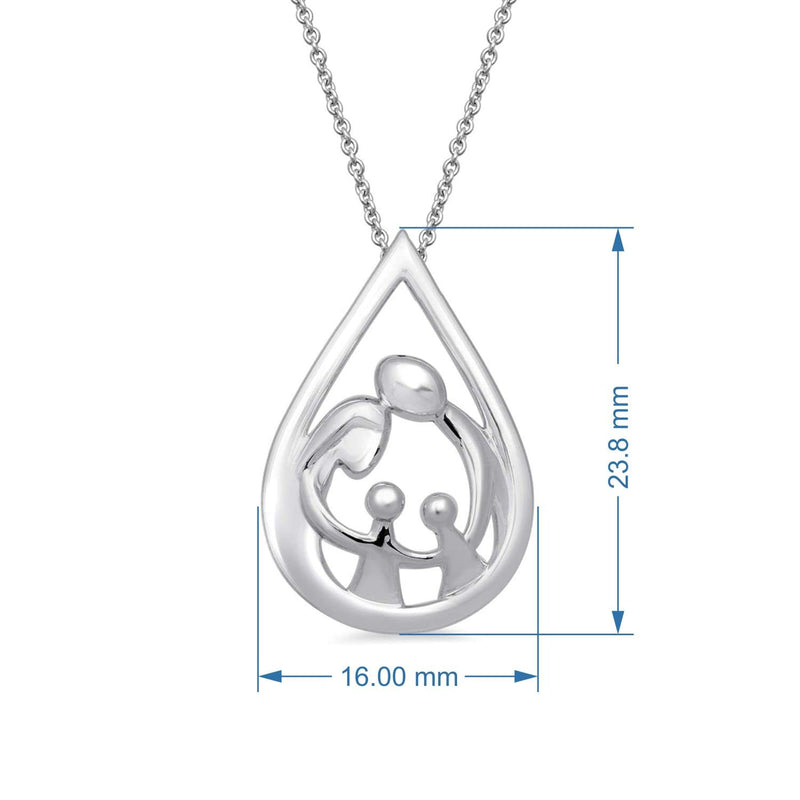 Jewelili Sterling Silver With Parent and Two Children Family Teardrop Pendant Necklace