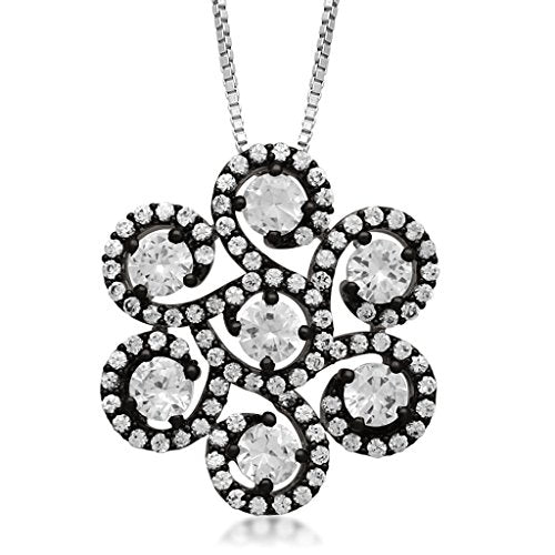 Jewelili Flower Necklace Sapphire Jewelry in Sterling Silver - View 1