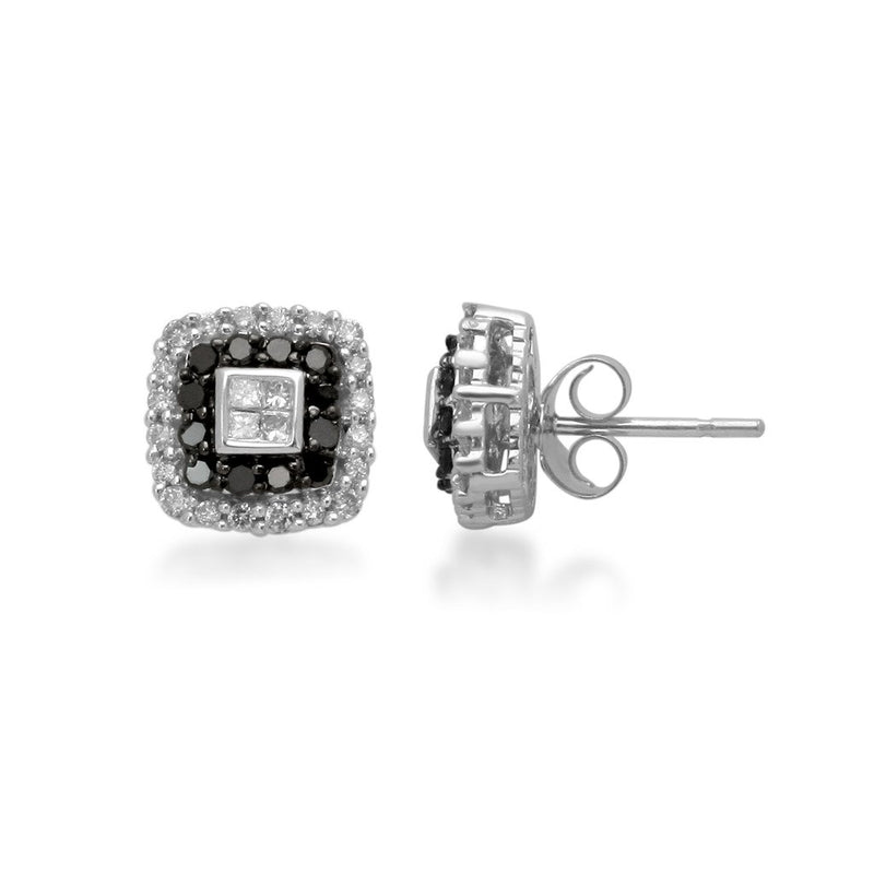 Jewelili 14K White Gold with 1/2 CTTW Treated Black and White Diamonds Stud Earrings