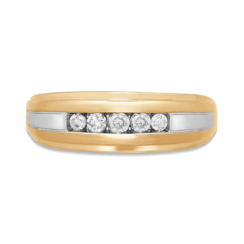 Jewelili 10K Yellow Gold With 1/4 Cttw Natural White Diamonds Men's Ring