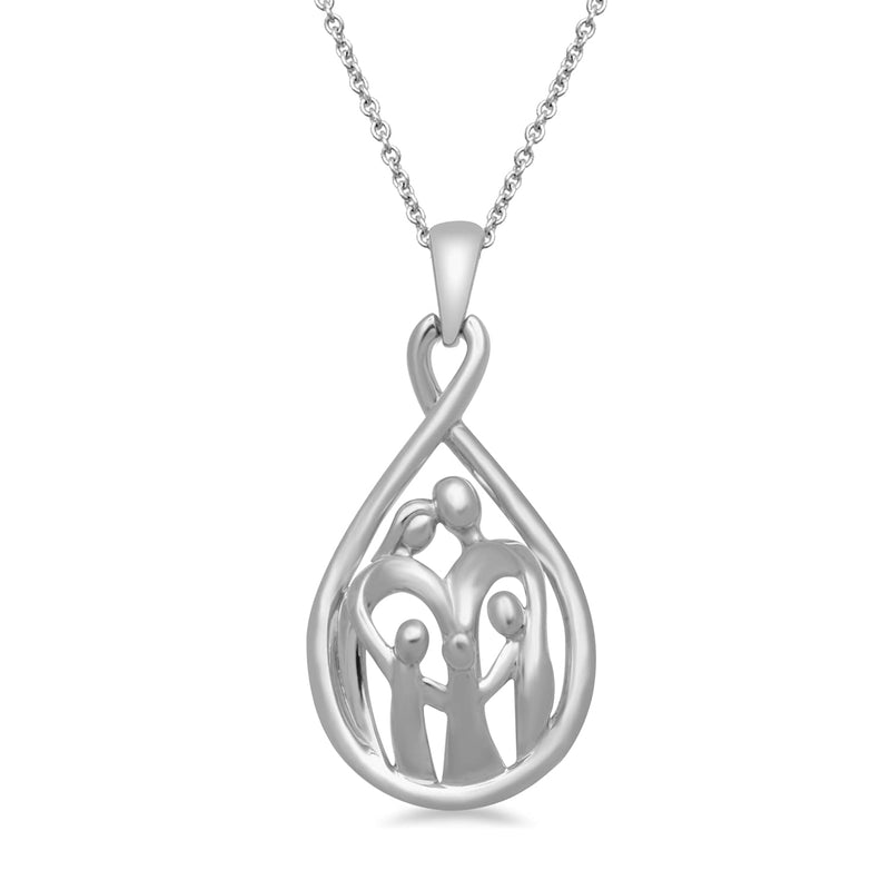 Jewelili Sterling Silver With Parent and Three Children Family Necklace Pendant