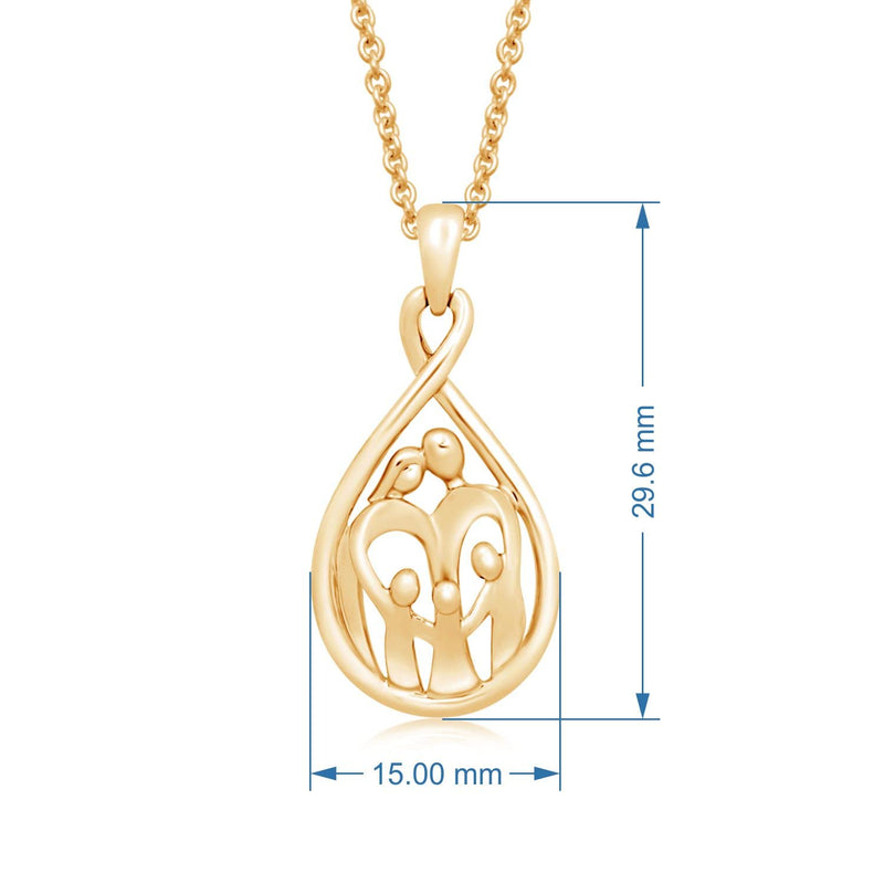 Jewelili Parent and Three Children Family Teardrop Pendant Necklace in 18K Yellow Gold over Sterling Silver View 4