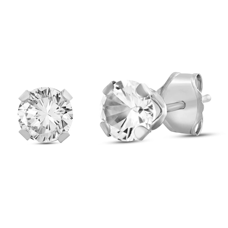 Jewelili Stud Earrings with Created White Sapphire in White Gold