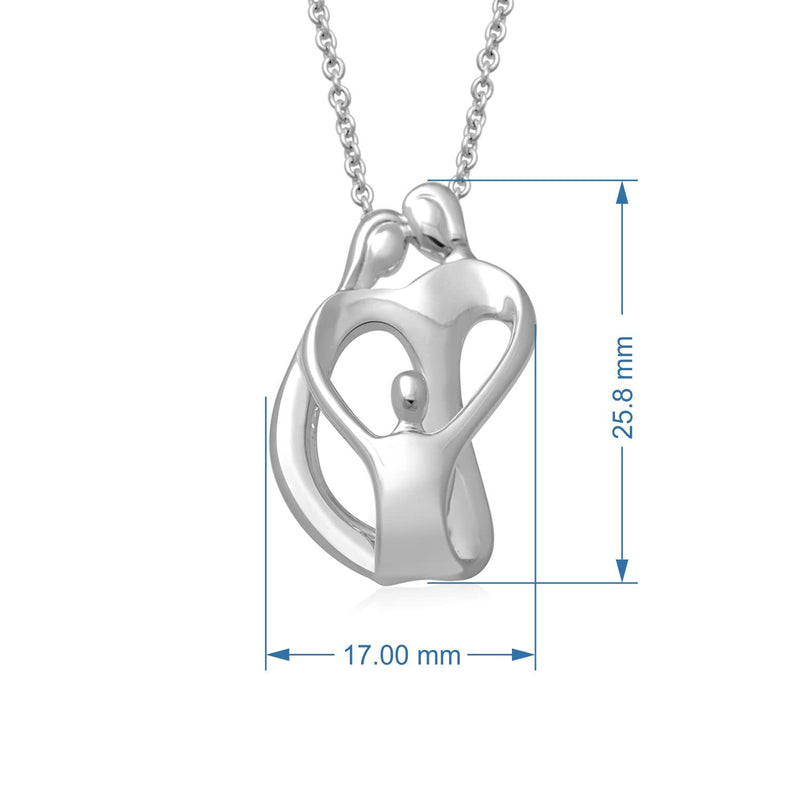 Jewelili Sterling Silver With Parent One Child Family Heart Pendant Necklace