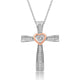 Load image into Gallery viewer, Jewelili Cross Pendant Necklace with Natural White Round Shape Diamonds in 14K Rose Gold over Sterling Silver 1/10 CTTW
