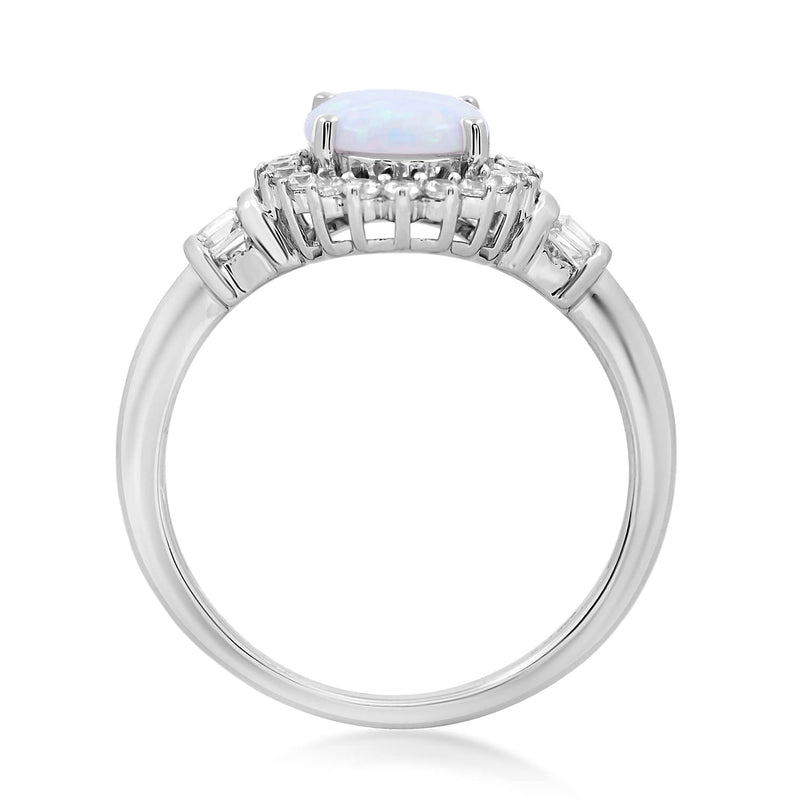Jewelili Sterling Silver with Created Opal and Created White Sapphire Halo Engagement Ring