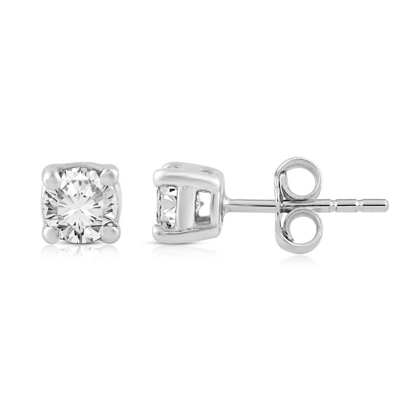 Jewelili Stud Earrings with Natural White Round Diamonds in 14K White Gold 1/5 CTTW view 2