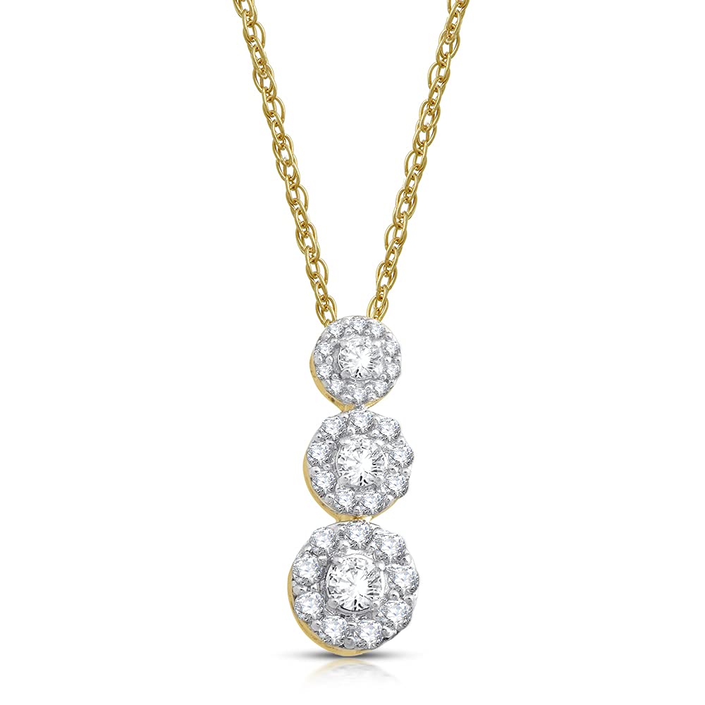 Jewelili 10K Yellow Gold With 1/2 CTTW Natural White Round Diamonds Pendant Necklace