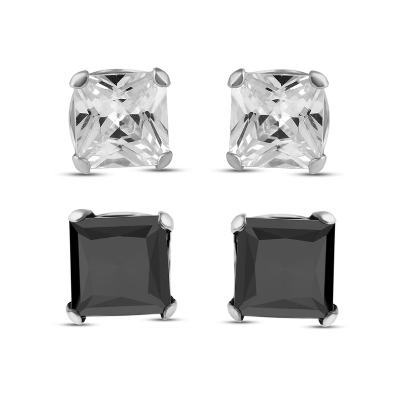 Jewelili Stud Earrings Box Set with Black and White Cubic Zirconia in 10K White Gold View 4