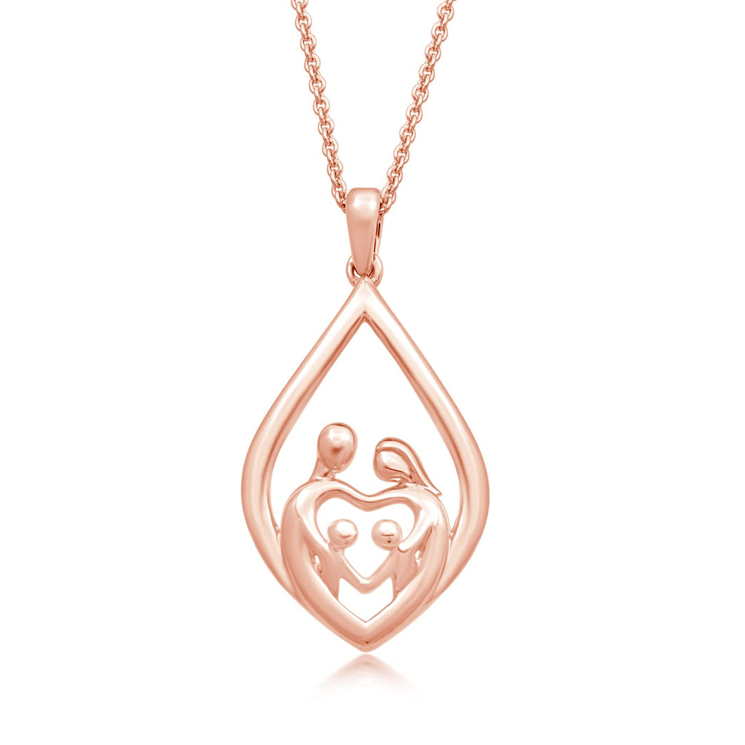 Jewelili Parent and Two Children Teardrop Pendant Necklace in Rose Gold over Sterling Silver View 1