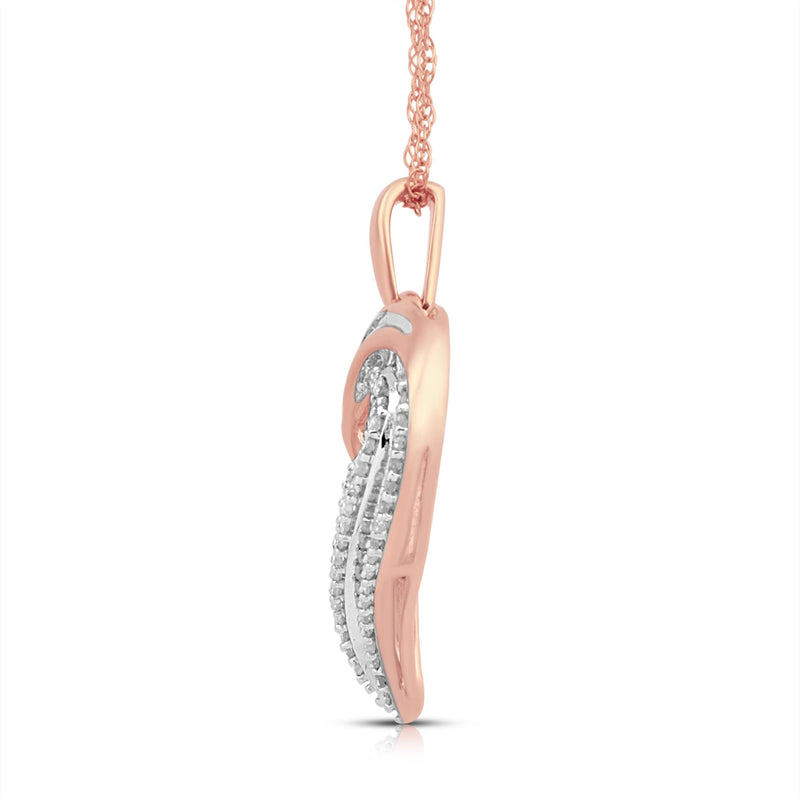 Jewelili 10K Rose Gold With 1/4 CTTW Natural White Diamonds Heart Pendant Necklace