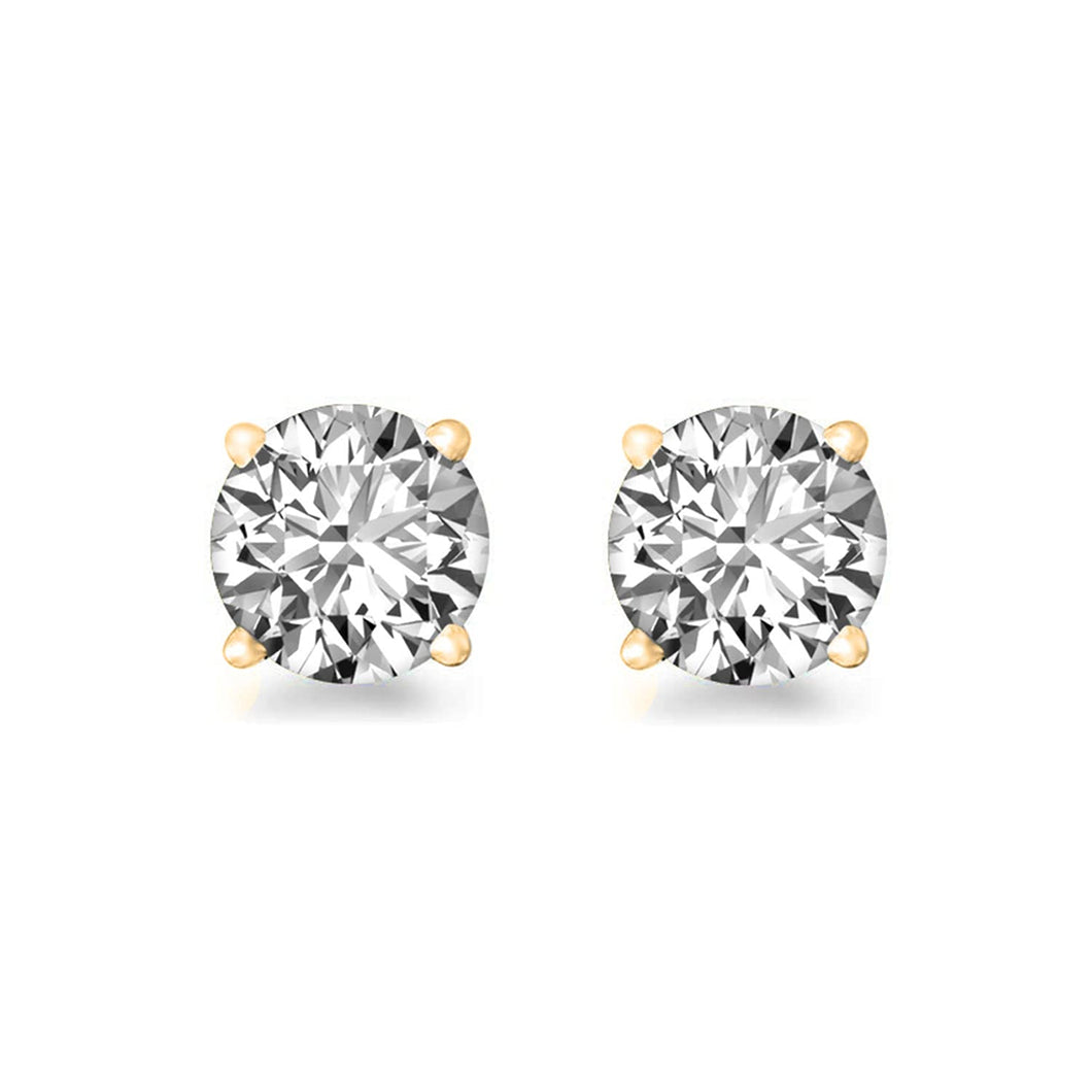 Jewelili 10K Yellow Gold With 1/4 CTTW Natural White Diamond Solitaire Stud Earrings
