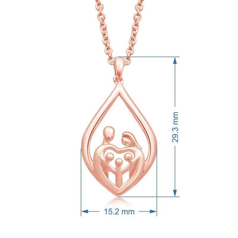 Jewelili Parent and Three Children Teardrop Pendant Necklace in 14K Rose Gold over Sterling Silver View 3