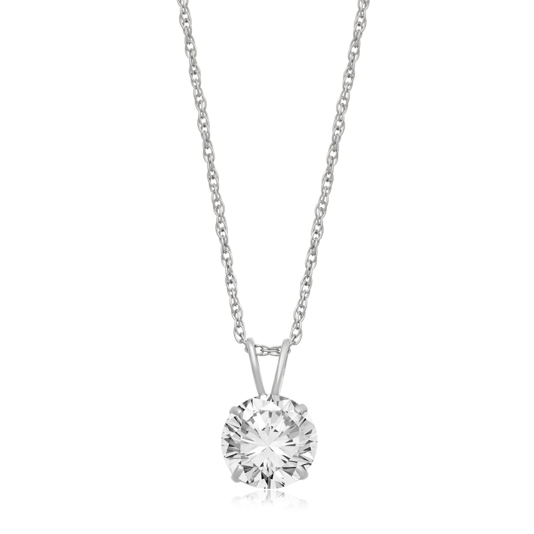 Jewelili Round Cubic Zirconia Solitaire Pendant Necklace in 10K White Gold View 1