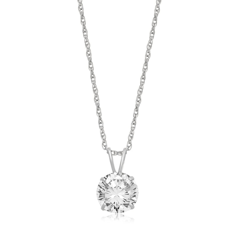 Jewelili Round Cubic Zirconia Solitaire Pendant Necklace in 10K White Gold View 1