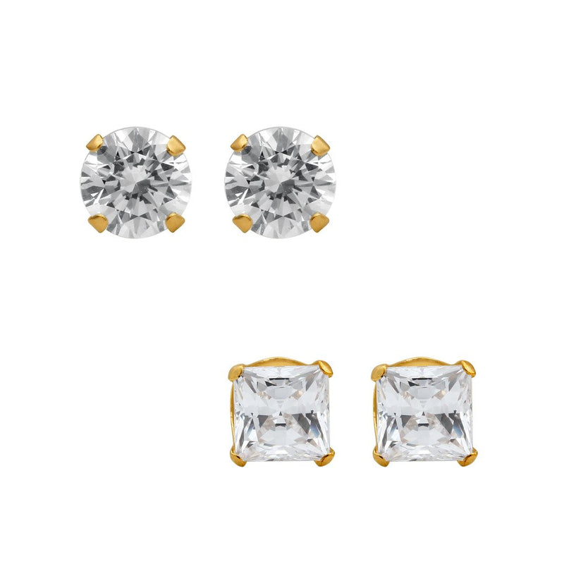 Jewelili Stud Earrings Box Set with Cubic Zirconia in 10K Yellow Gold View 1