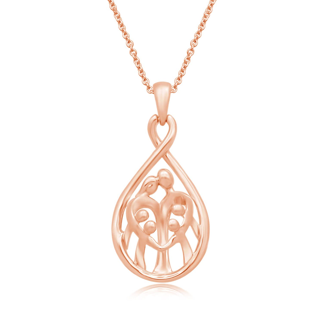 Jewelili Parent and Four Children Family Teardrop Pendant Necklace in 14K Rose Gold over Sterling Silver View 1