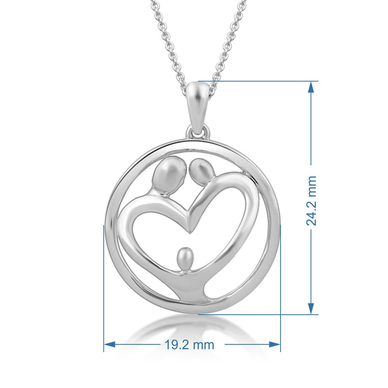 Jewelili Sterling Silver With Parent and One Child Family Pendant Necklace
