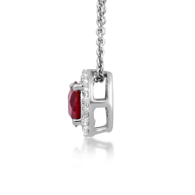 Jewelili Sterling Silver with Created Ruby and Created White Sapphire Halo Pendant Necklace