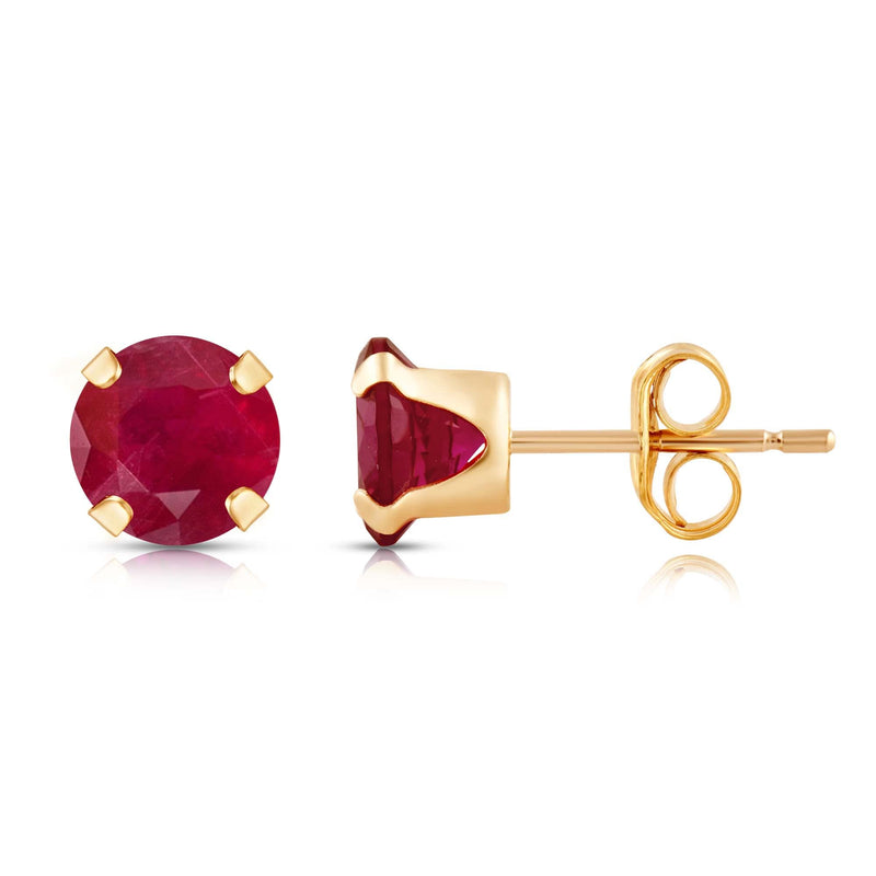 Jewelili Stud Earrings with Round Shape Created Ruby in 10K Yellow Gold view 2